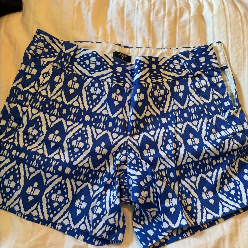 J. Crew Blue and White Bermudas with Geometric Patterns